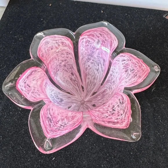 Murano Style Art Glass Style Hand Blown 6 Petal Flower Votive Candle Holder - Picture 4 of 7